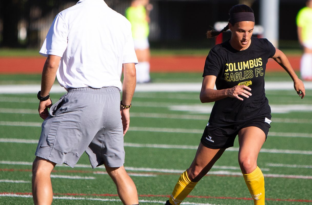 Hanna Marks warms up before the Eagles' match against Motor City FC on June 3, 2018 | Daniel Herlensky