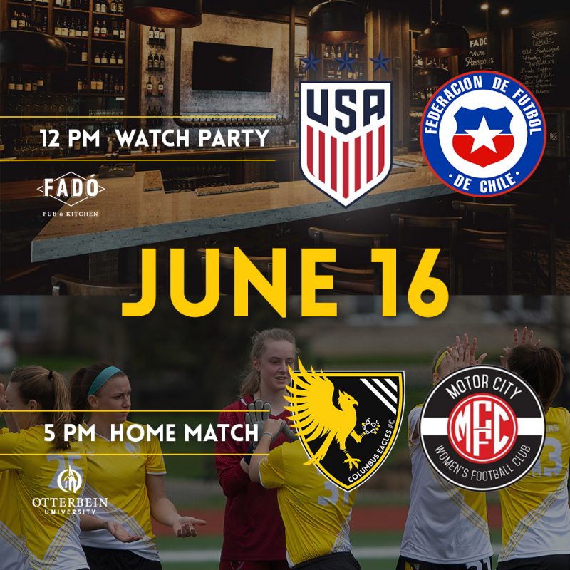 Columbus Eagles FC and Fado Pub & Kitchen have teamed up to host a World Cup watch party on Sunday, June 16. Join us to watch the U.S. play Chile at noon!