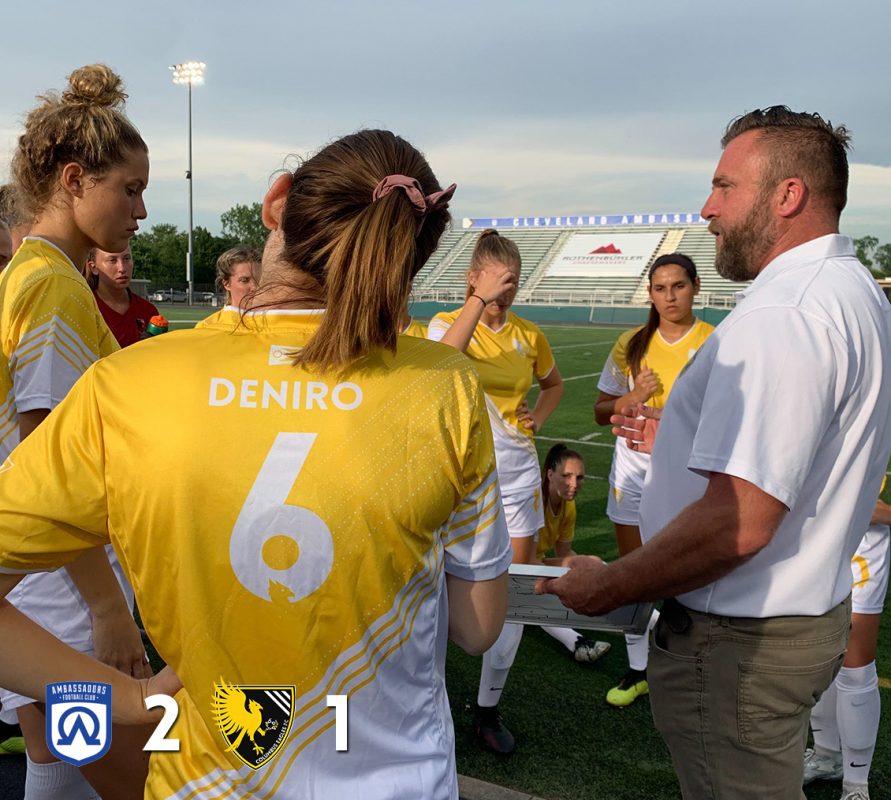 Matt Ogden talks to the Eagles before the club's 2-1 loss to Cleveland on July 2, 2019.