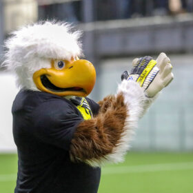 Eagles mascot clapping